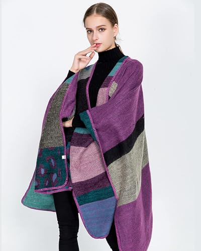 Women's Shawls and Wraps Open Front Poncho Cape Winter Sweater - color: L8-light Purple
