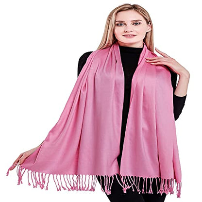 CJ Apparel Solid Color Tassels Design Nepalese Shawl Scarf Wrap Stole Throw Head Wrap Pashmina Gift Hand Made in Nepal New - color: Pink