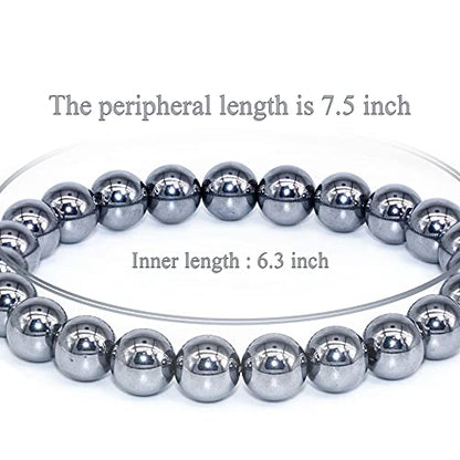 8mm Natural Gemstone Stretch Bracelet, Handmade Unisex Crystal Bracelets for Meditation, Yoga, Spiritual Healing & Positive Energy - color: Silver Hematite