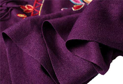 Urban CoCo Women's Embroidered Oversize Tassel Shawl Scarf Wraps for Women - color: Purple