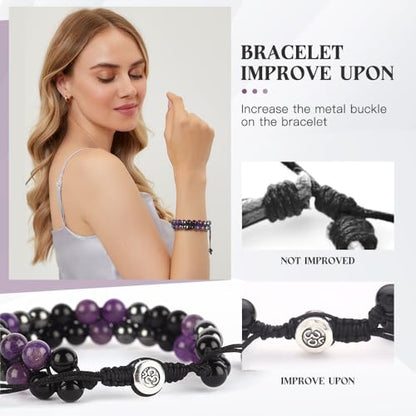 Triple Protection Bracelet - for Protect & Balance - Energy Crystal Handmade Bracelets for Men Women - color: Purple