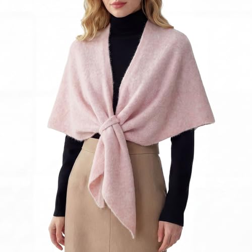 RIIQIICHY Shawl Wrap Women Pashmina Triangle Cape Knit Sweater Scarf for Fall Winter Fashion Accessory - color: Pink