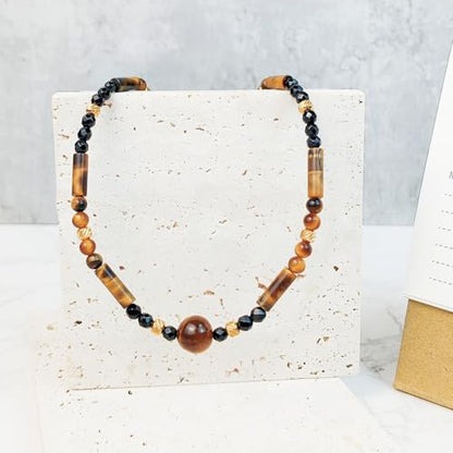 Crystal Pendant Necklaces Healing love Women's Men's choker Obsidian Tiger eye White Crystal Black Gold waterproof dainty Charm stackable statement Cute Stone necklace Unisex - style: TigereyeBeadNecklace