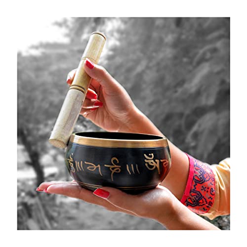 Reiki Crystal Products Singing Bowl, Tibetan Buddhist Prayer Instrument with Wooden Stick, Meditation Bowl, Music Therapy, 3.5 Inches Approx (Color : Black)