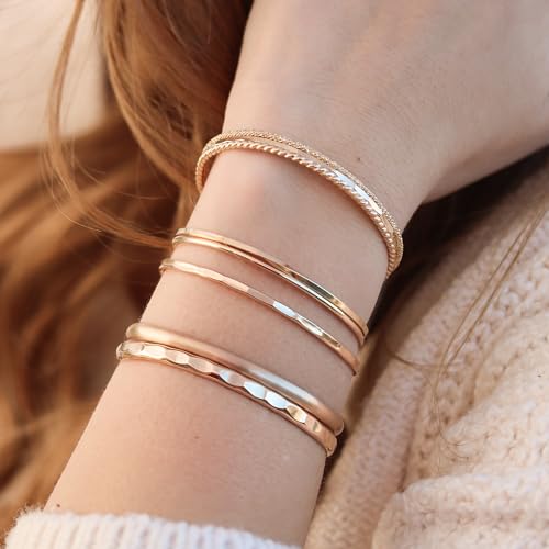 Thin Hammered Cuff, in Solid Sterling Silver, 14K Gold Fill, and Rose Gold Fill; Delicate Handmade Stacking Bracelet for Women by Lotus Stone Design - color: Gold, size: Medium