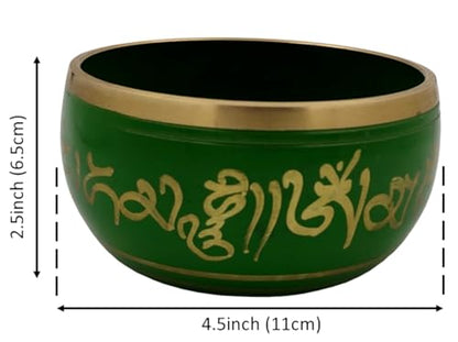 Purpledip Bell Metal Singing Bowl: Tibetan Dhyana Meditation Musical Instrument, 5 Inches, Green (10780) - style: Scripture design | 5 inches | Green