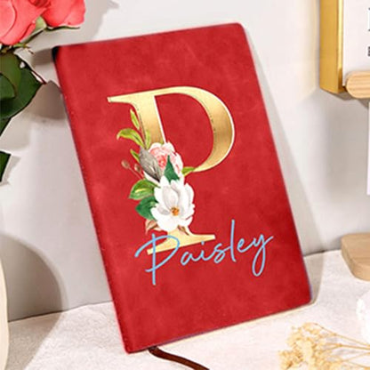 CALLIE Personalized Notebook Lined Journal for Women Men, 100 Pages A5 Hardcover Leather Journal with Floral Initials Design, Customized Notebook Gift for Writing, Work, Travel