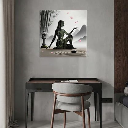 TLZKHTS Zen Bamboo and Stone Canvas Wall Deocr Framed Zen Stone Painting Picture Poster Canvas Painting Gifts for Office Living Room Becroom Bar Deocr (T-24,18.00L X 18.00W,Framed) - color: T-24, size: 18.00L" X 18.00W''