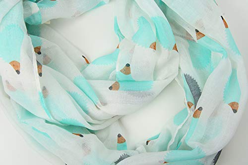 corciova Black Soft Girl Women Infinity Wrap Scarf Stretchy Jersey Knit Sleep Head Circle Scarf Continuous Loop Light Weight - color: Pattern White Green Hedgehog