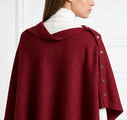 Women's Versatile Knitted Shawls Scarf Poncho Sweater Capes with Buttons Lightweight Spring Summer Fall Winter Wraps - color: Red