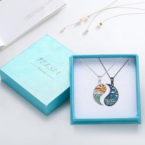Yin Yang Necklaces for Women Men 925 Sterling Silver Pendant Necklace Yin Yang Jewelry for Women Men Couples - style: Mountain Sea