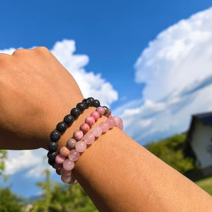 4mm 6mm 8mm Healing Crystal Bracelets for Women Men Natural Stone Beaded Stretch Bracelet Handmade Gemstone Reiki Spiritual Jewelry Gifts - color: Rose Quartz+Lava+Pink Zebra-Stress Relief, size: 8mm