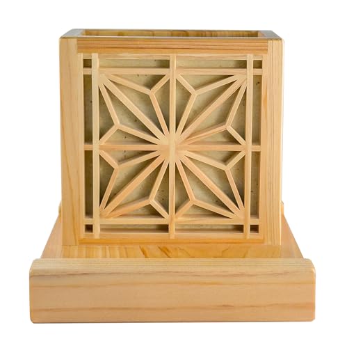 Handmade Hinoki Wood Desk Decor, Japanese Zen Wooden Pen Holder, Handcrafted Office Art, Kumiko Art (red) - color: red