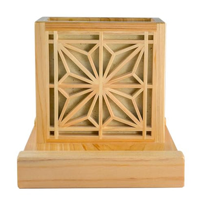 Handmade Hinoki Wood Desk Decor, Japanese Zen Wooden Pen Holder, Handcrafted Office Art, Kumiko Art (red) - color: red