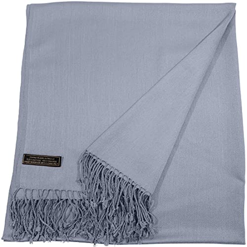 CJ Apparel Solid Color Tassels Design Nepalese Shawl Scarf Wrap Stole Throw Head Wrap Pashmina Gift Hand Made in Nepal New - color: Slate Grey