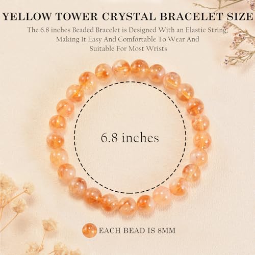 Agate Round Beaded Bracelet for Women Men Natural Agates Stone Healing Bracelets Stretch Elastic Handmade Polished Gemstone Beads Bracelet - color: Yellow Tower Crystal, size: 8mm Beads