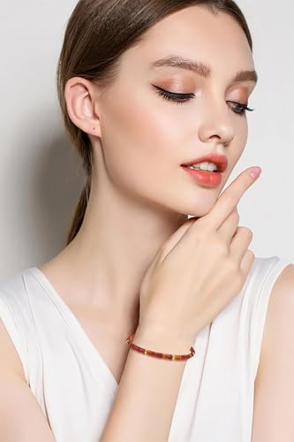 BONNY BOXX Braided Genuine Bracelet, Elegant Handcrafted Natural Gemstone Crystal Bracelet Healing Power Energy Inspirational Gifts with Card for Unisex - color: Carnelian, size: 2*4MM