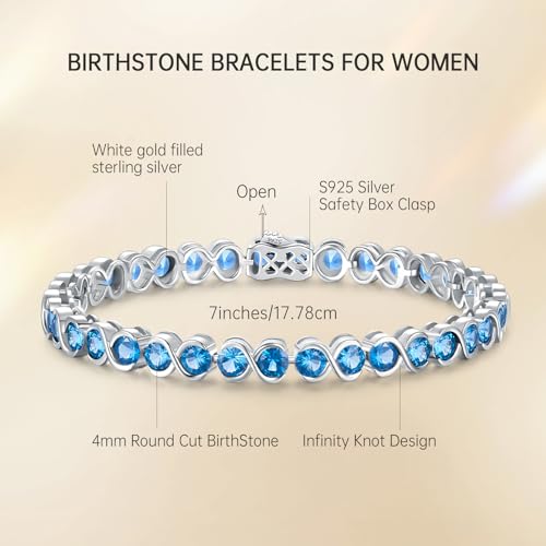 Birthstone Bracelets for Women, Sterling Silver 7 Inch Infinity Tennis Bracelet, Wedding Anniversary Birthday Jewelry Gifts for Women Wife Girlfriend Mom Her - color: 12-Dec-Swiss Blue Topaz