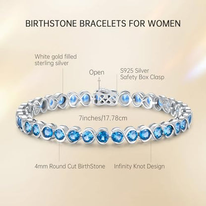 Birthstone Bracelets for Women, Sterling Silver 7 Inch Infinity Tennis Bracelet, Wedding Anniversary Birthday Jewelry Gifts for Women Wife Girlfriend Mom Her - color: 12-Dec-Swiss Blue Topaz