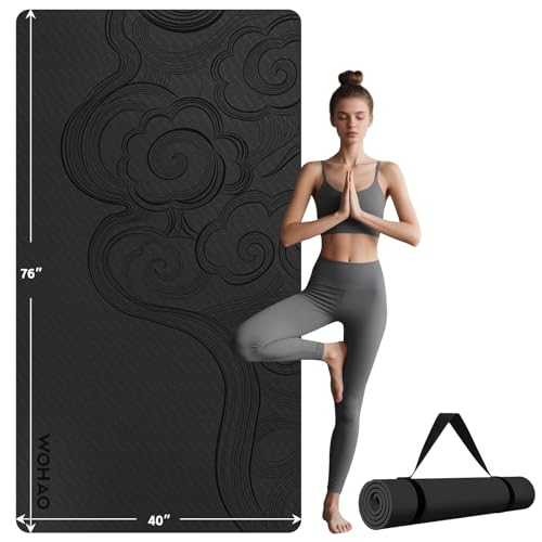 Large 76"x40"x0.4" Yoga Mat - Extra Width & Thick Non-Slip Exercise Mat, Versatile for Stretching, Yoga Studio, Gym, Home & Indoor/Outdoor Workouts - color: Black