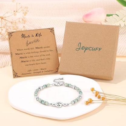 JoycuFF 𝗚𝗶𝗳𝘁𝘀 𝗳𝗼𝗿 𝗪𝗼𝗺𝗲𝗻 𝗠𝗼𝗼𝗻𝘀𝘁𝗼𝗻𝗲 𝗕𝗿𝗮𝗰𝗲𝗹𝗲𝘁 Amazonite Colorful Imperial Jasper Stainless Steel Beads Bracelets, Graduation Christmas Valentines Mothers Day Birthday Gifts - style: Music Gifts for Women
