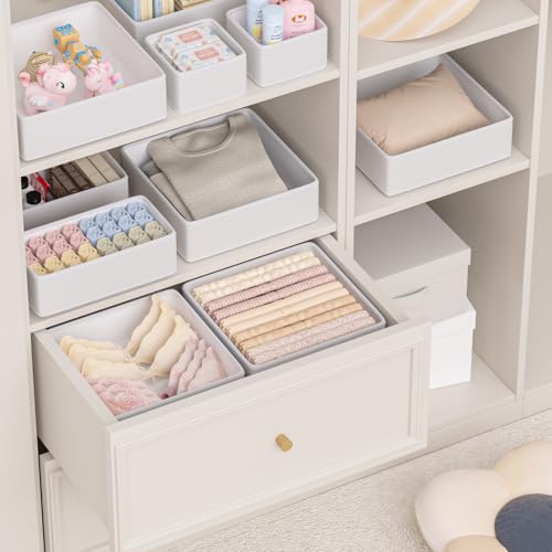 Vegan Leather Drawer Organizers,12 Pack Makeup Storage boxes,Vanity Drawer Luxury upgrade,Bedroom fabric Drawers replacement,bathroom organization and storage Optimal solution