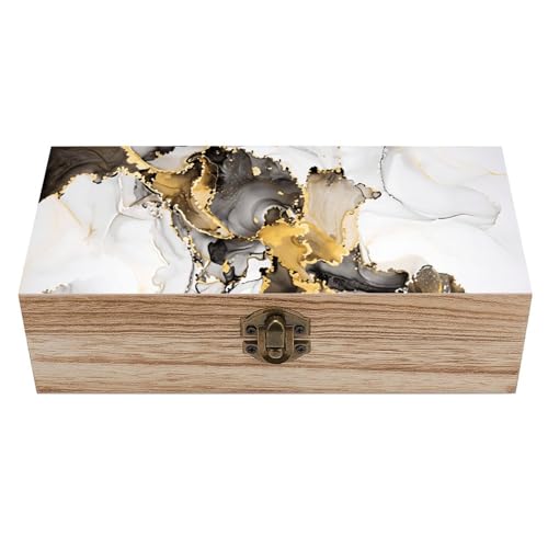 Ink White Gold Marble Wooden Storage Box Decorative Trinket Keepsake Box Wood Jewelry Organizer Box for Bedroom Office with Hinged Lid And Front Clasp - color: style-18