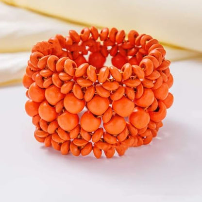 Zian Bohemian Wooden Beaded Bracelets for Women Handmade Colorful Wide Chunky Elastic Stretch Bracelets Boho Wristband Summer Beach Jewelry - color: Orange