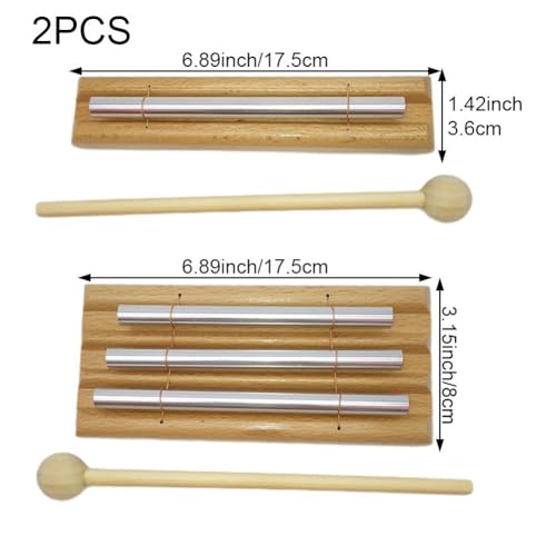 2 Pcs Meditation Chime with Mallet, Three Tone Trio and Single Tone Chime Percussion Instrument Energy Chime for Mindfulness Meditation Relaxation