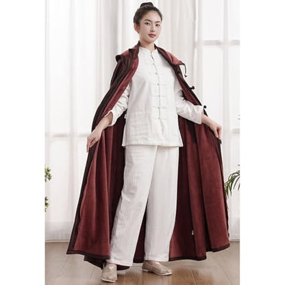 Unisex Meditation Buddhist Cloak Warm Plush Meditation Outerwear Meditation Prayer Outfit Coat Traditional Monk Robe - color: Coffee, size: Medium