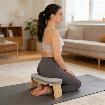 Portable Meditation Bench, Folding Kneeling Meditation Bench with Meditation Cushion, Bamboo Meditation Stool for Yoga Bench, Prayer Bench (Grey) - color: Grey