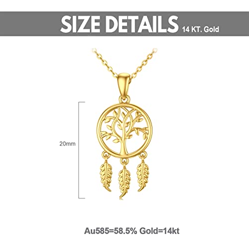 14K Gold Dream Catcher Necklace for Women, Dainty Tree of Life Necklace Birthday Gifts for Girlfriend Wife Mom Her 16+1+1 inch - color: Dream Catcher
