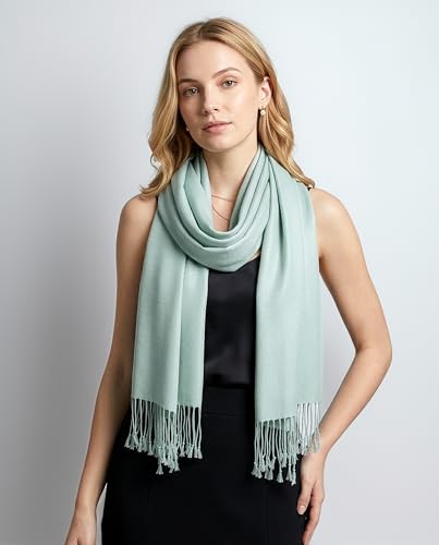 Achillea Lightweight Pashmina Scarf for Women – Soft Silky Shawl Wrap for Evening Dresses, Bridesmaids & Everyday Wear - color: Pale Teal