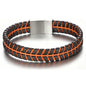Men's Leather Bracelet, Stackable Stainless Steel Clasp Bracelets for Men Stylish Birthday, Thanksgiving, Valentine's Day Gift for My Man - style: 8.4" Orange and Black