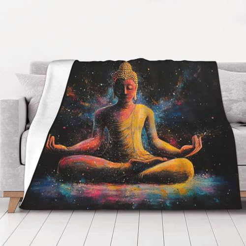 Zen Meditation Fleece Blanket, Ultra-Soft Flannel Throw Featuring Seated Buddhist Monk,Peaceful Design for Yoga,Mindfulness,Couch & Bedroom Decor,Lightweight and Warm,Anti-Wrinkle 60X80 Inch