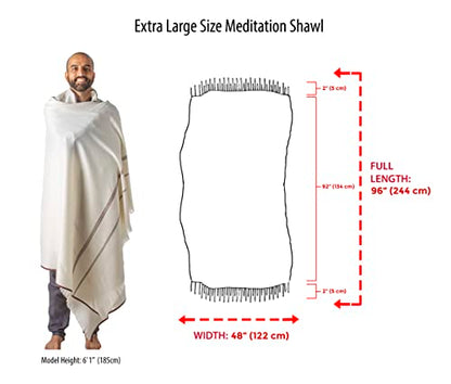 Versatile Premium Wool Blend Meditation Shawl - Large Unisex Prayer Wrap, Oversized Scarf & Yoga Blanket - color: Ivory