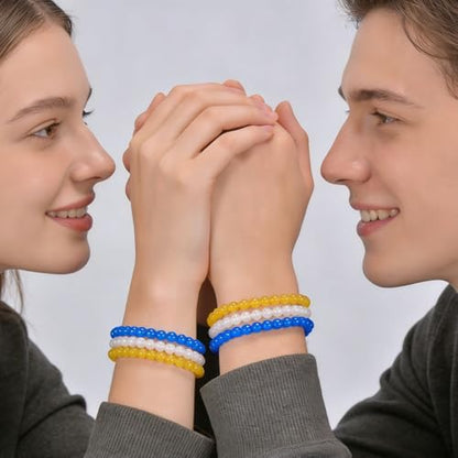 3PCS Agate Bracelet for Women Men Natural Round Beaded Agates Stone Healing Stretch Bracelets Elastic Handmade Polished Gemstone Beads Bracelet - color: Yellow+White+Blue