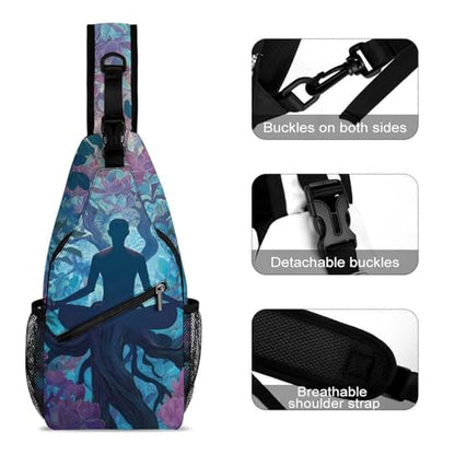 Meditation Yoga Roots Branches Leaves Unisex Sling Bag Chest Shoulder Backpack Crossbody Daypack with Side Pouch