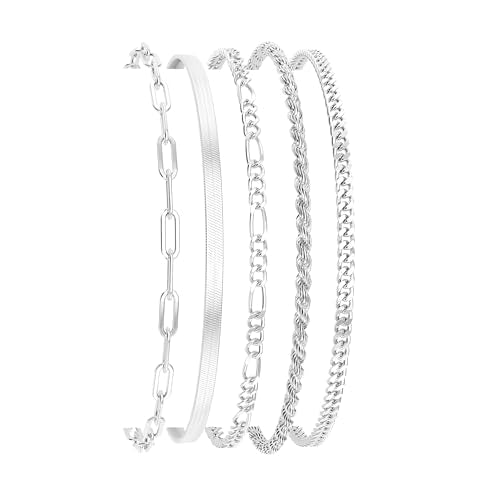 DEARMAY Gold Bracelets for Women Waterproof, 14K Gold Plated Stackable Jewelry Sets Non Tarnish Trendy Thin Dainty Cuban Link Paperclip Chain Bracelet Stack Fashion Accessories Gifts for Womens - style: 5Pcs BRACELET A SL