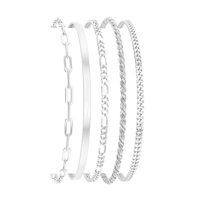 DEARMAY Gold Bracelets for Women Waterproof, 14K Gold Plated Stackable Jewelry Sets Non Tarnish Trendy Thin Dainty Cuban Link Paperclip Chain Bracelet Stack Fashion Accessories Gifts for Womens - style: 5Pcs BRACELET A SL