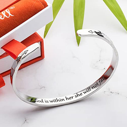 Carviell Bracelet - Gifts for Women – Inspirational, Friendship, Love, Mom, Daughter, Sister, Christian, Graduation, Memorial & Wedding Gifts – 100+ Phrases – Stainless Steel, Gift-Ready - style: CHRISTIAN GIFT - God is within her, she will not fall.