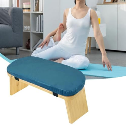 HouseVibe Meditation Bench Kneeling Stool Ergonomic Wood with Soft Cushion, Foldable, Portable Prayer Bench, Meditation Stool- Blue - color: Blue