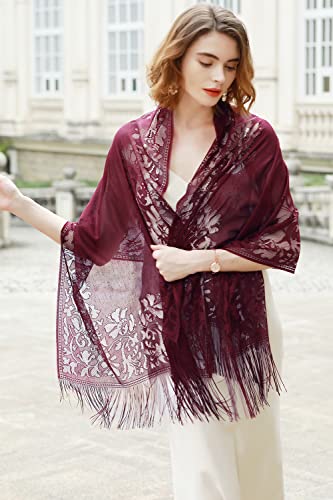 RIIQIICHY Shawls and Wraps for Evening Dresses Scarfs for Women Pashmina Wedding Formal Shawl - color: Burgundy-2