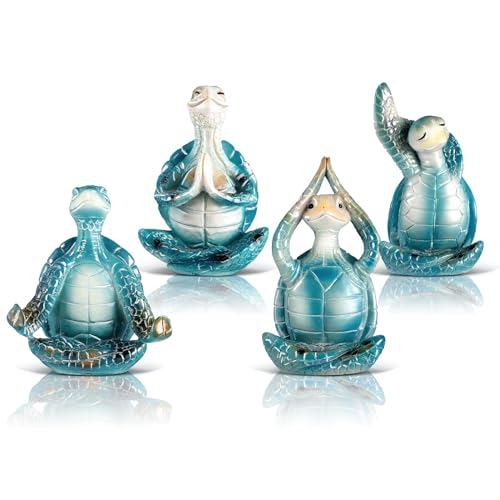 Briwooody 4 Pcs Sea Turtle Meditation Yoga Decor Office Beach Zen Room Decor Sea Turtles Yoga Figurines Coastal Ocean Beachy Bathroom Turtle Gifts for Women Yogis Home Office Decorations(Classic) - style: Classic