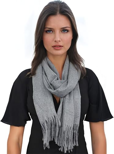 Ocomfly 100% Pashmina Scarf for Women - Premium Womens Scarves - Gift Boxed - Shawls or Wraps - Ultra Soft and Warm - color: Heather Charcoal