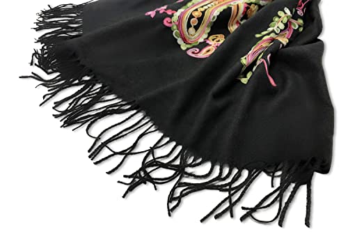 Urban CoCo Women's Embroidered Oversize Tassel Shawl Scarf Wraps for Women - color: #1-black