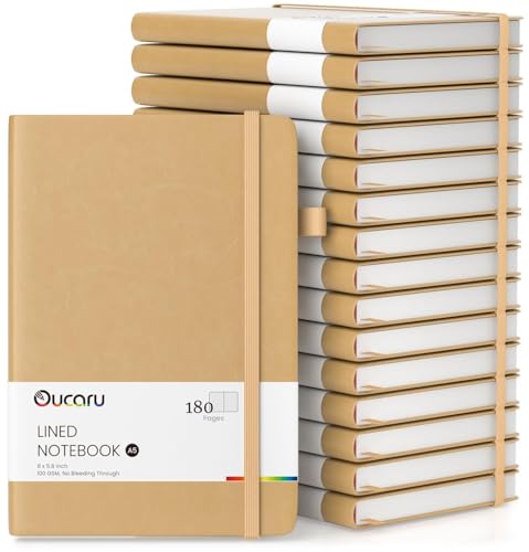 Oucaru Lined Journal Notebook, 16 Pack, 180 Pages, A5 Journals for Writing, 100 GSM Thick Paper, Small Notebooks Daily Journal for Women Men Work, Business, School, Travel Supplies - color: Gold