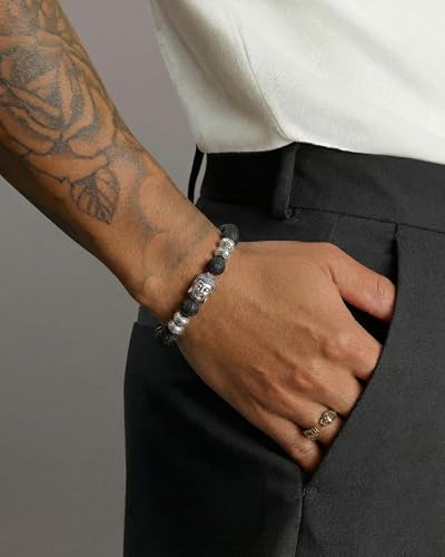 Men’s Beaded Bracelet Natural Stone – Adjustable Lava Rock Bracelet for Men, Handmade Stretch Bracelet, Minimalist Jewelry Gift for Him Husband Boyfriend