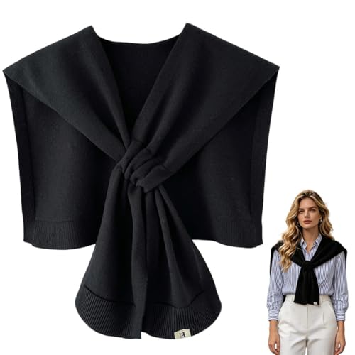 Sweater Shawl Wraps for Women Fashion Knitted Shoulder Shawls Ponchos Casual Sweaters Scarf Cape Wraps with Sleeves - color: 02 Black