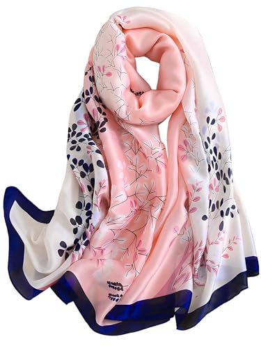 Large Shawl Scarf For Women Lightweight Wraps Silky Headscarf Long Sunscreen Scarfs - color: T24 Pink White Blue / 70"x 35"